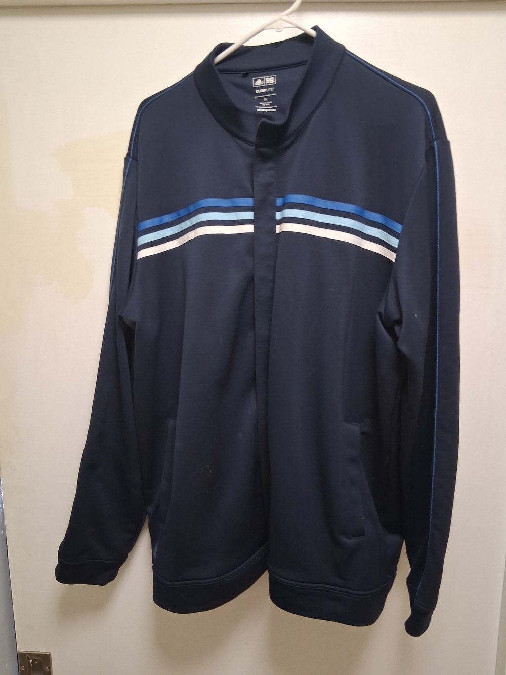 adidas Navy Jacket with Blue and White Chest Stripes